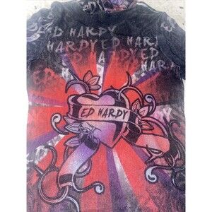 Y2K NWT Ed Hardy Christian Audigier Womens XL Tattoo Rare Light Hoodie Sweater